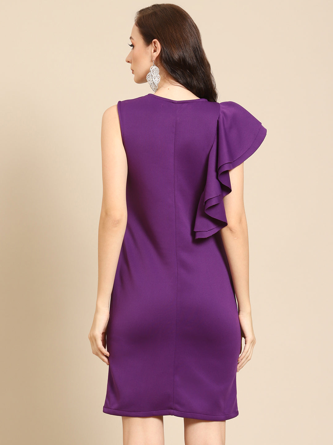 Elegant Purple Bodycon Dress with Ruffled Sleeve for Women