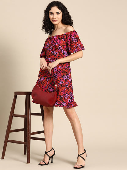 Floral Off-Shoulder Mini Dress with Puff Sleeves