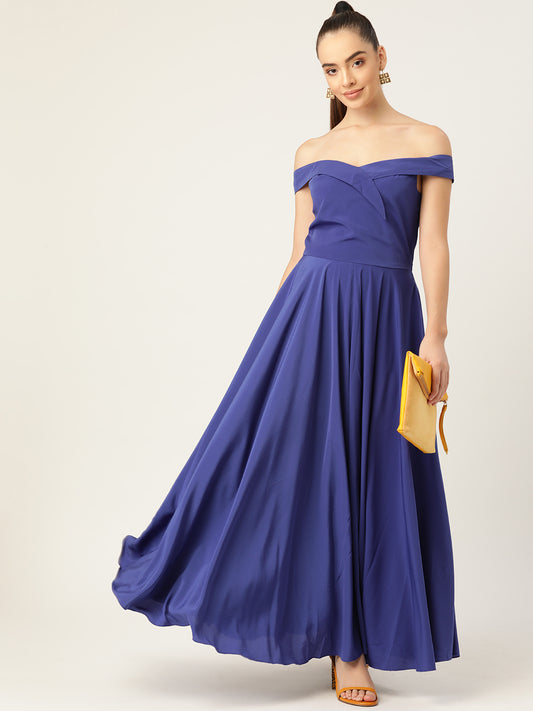 Elegant Off-Shoulder Maxi Dress for Women – Royal Blue Evening Gown