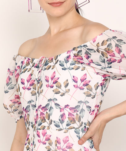 Leaf Print Slit Dress for Chic Days