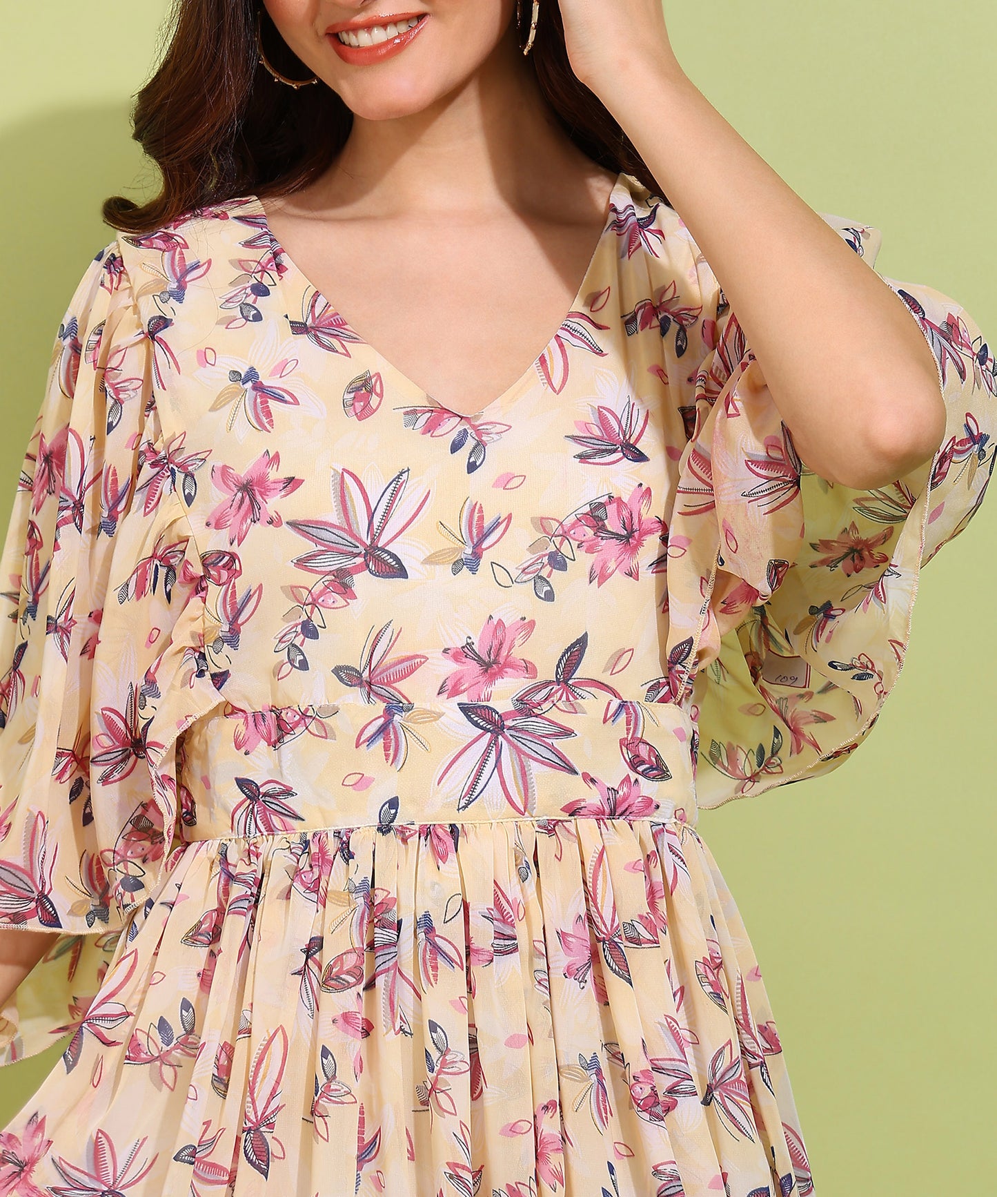 Women's Yellow Floral Midi Dress – Light & Flowy Summer Outfit