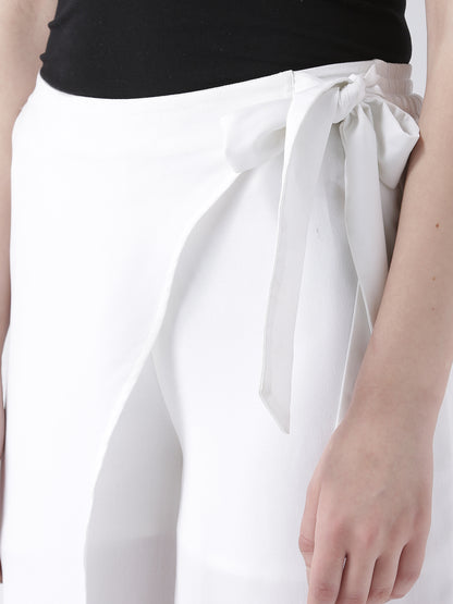 White Wrap Style Wide Leg Trousers for Women