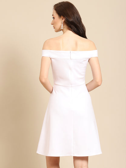 Elegant White Off Shoulder Fit and Flare Dress for Women