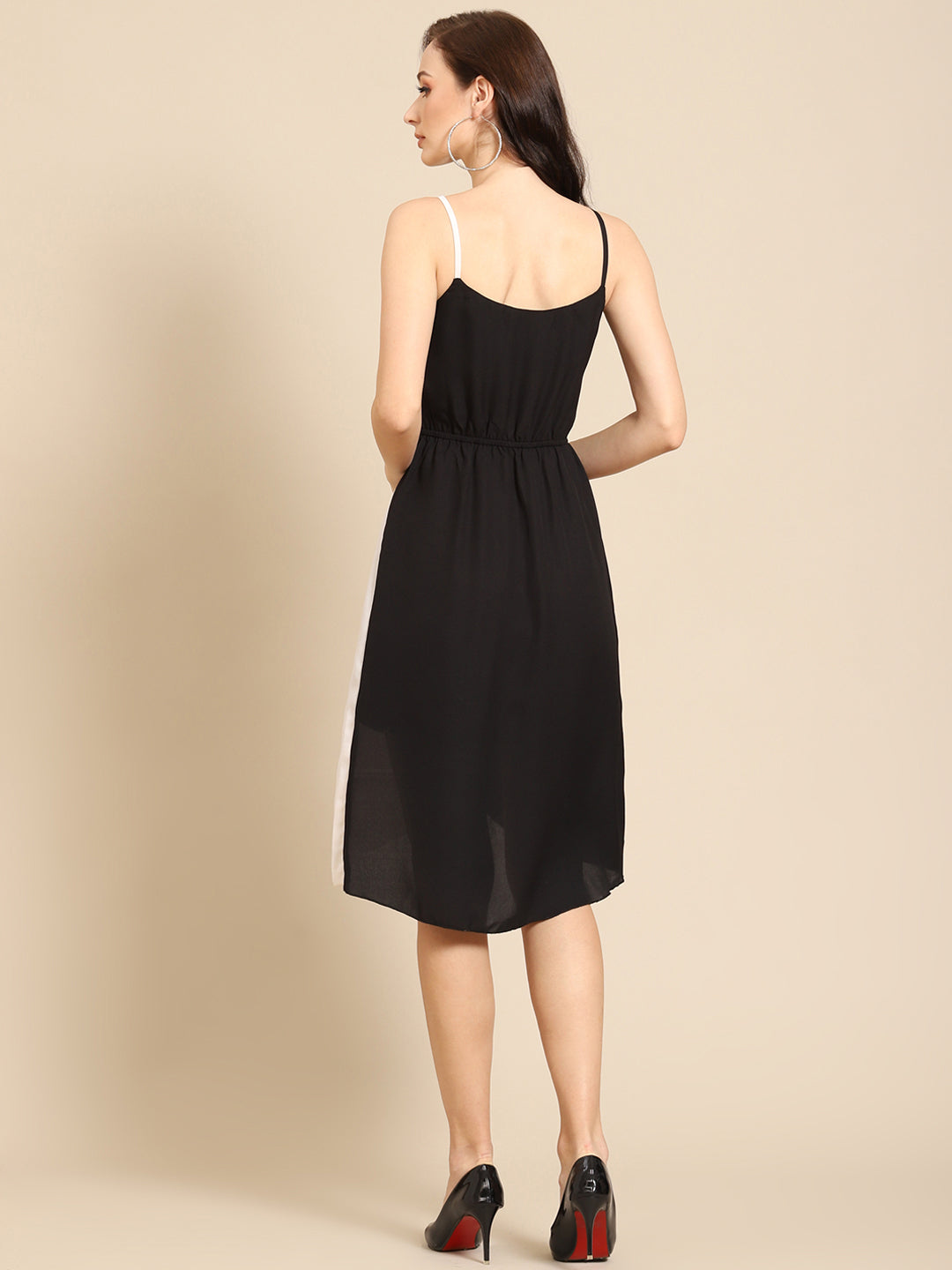 Women Black and White Colorblock Sleeveless Asymmetrical Hem Dress