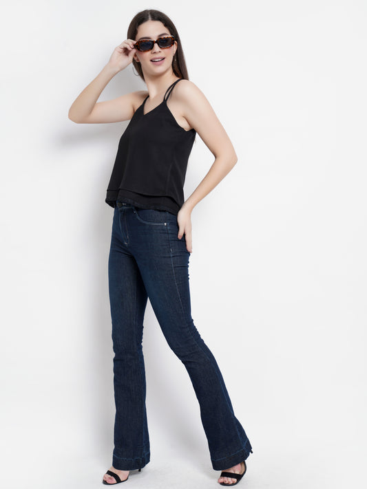Women's Black Sleeveless Cami Top with Double Straps