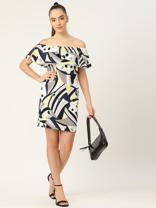 Women’s Off-Shoulder Abstract Print Bodycon Mini Dress