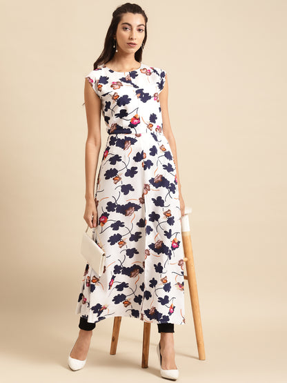 White Floral Straight Kurta with Cap Sleeves – Elegant Summer