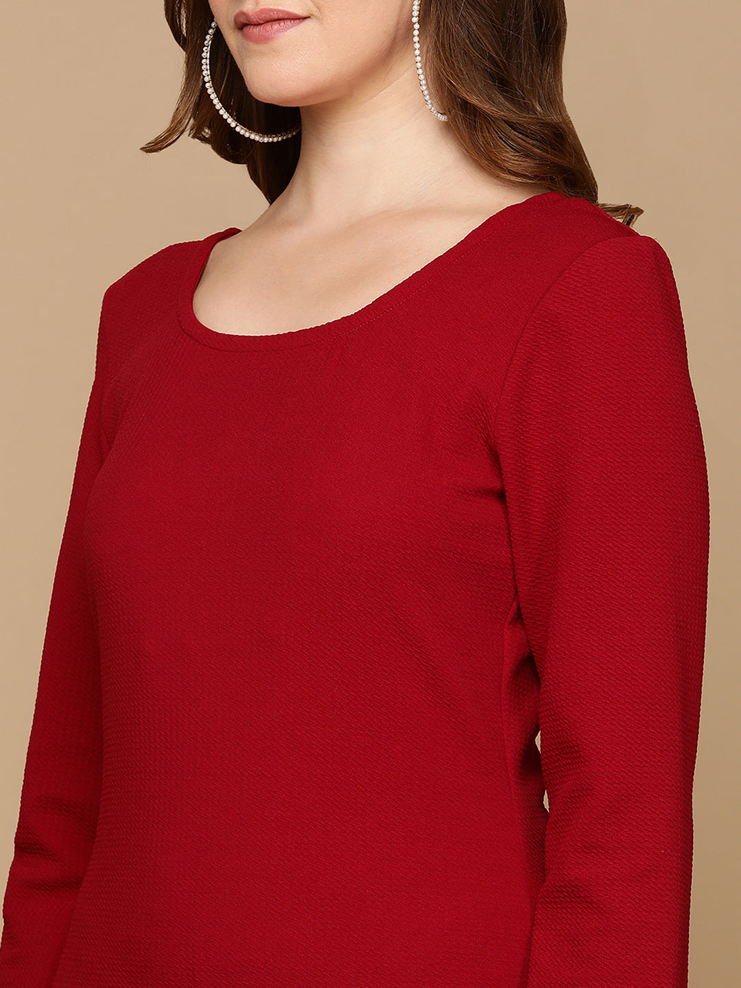 Elegant Maroon Bodycon Midi Dress for Women with Flared Hem | Party Wear
