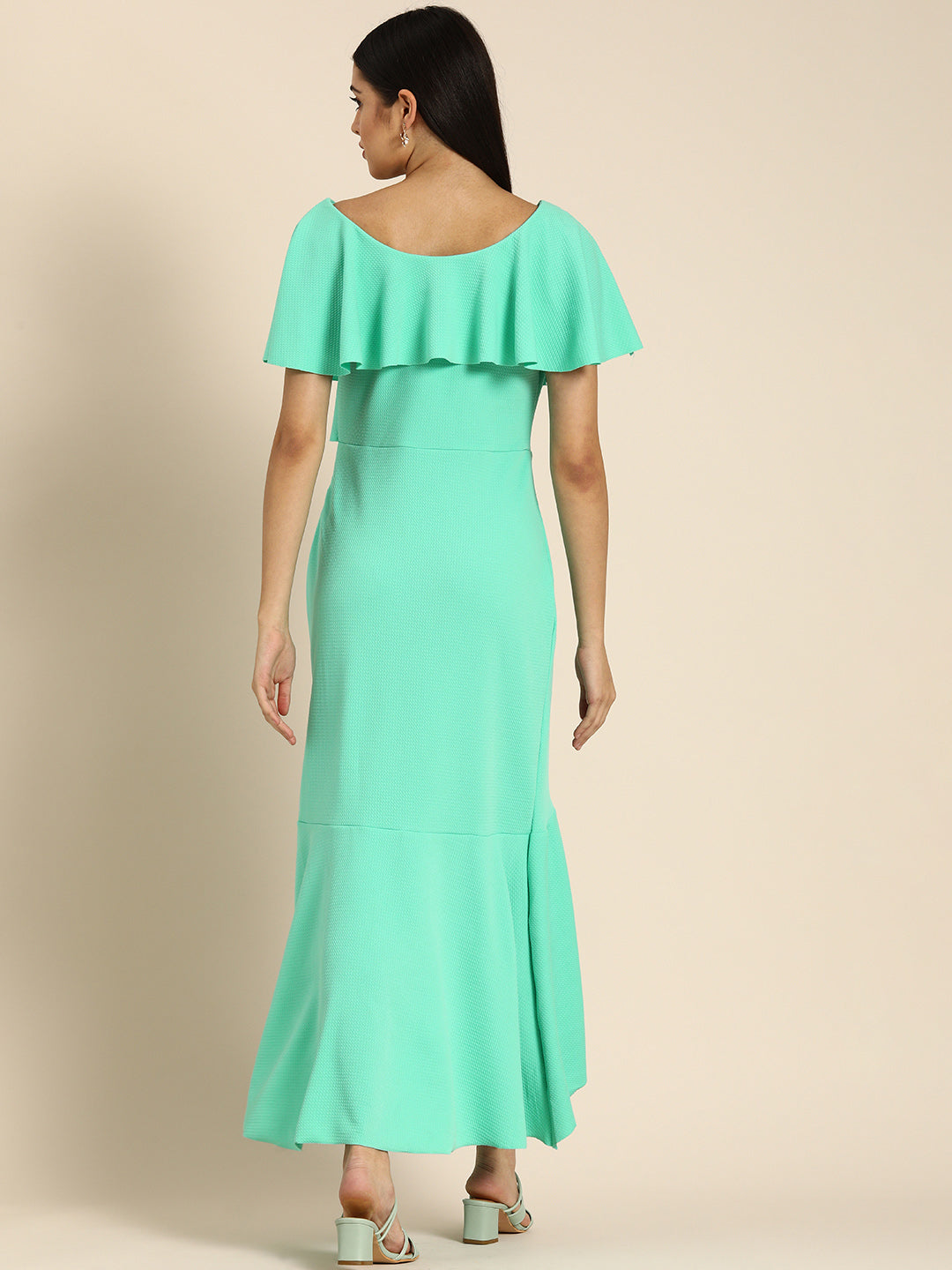 Mint Green Ruffle Sleeve High Low Maxi Dress