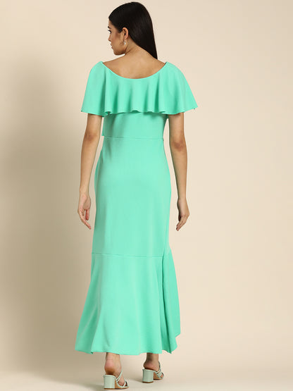 Mint Green Ruffle Sleeve High Low Maxi Dress
