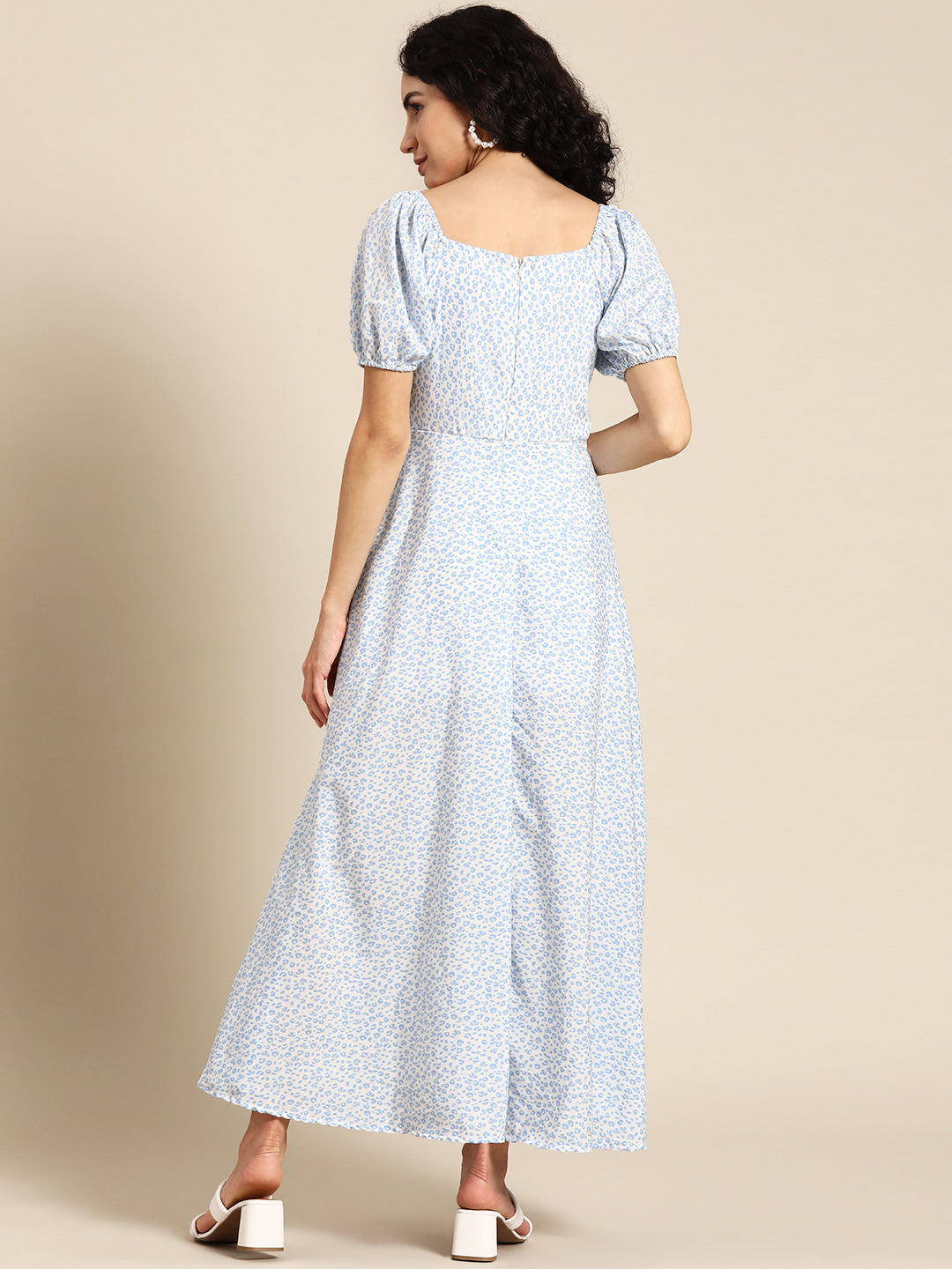 Lavender Floral Print Maxi Dress for Women with Puff Sleeves & Front Slit – Elegant Summer Casual Dress