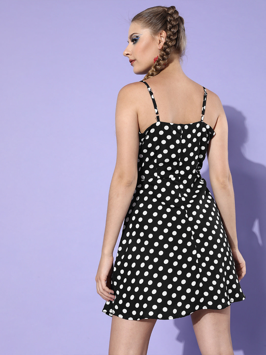 Black & White Polka Dot Cut-Out Dress Sleeveless V Neck Mini Dress
