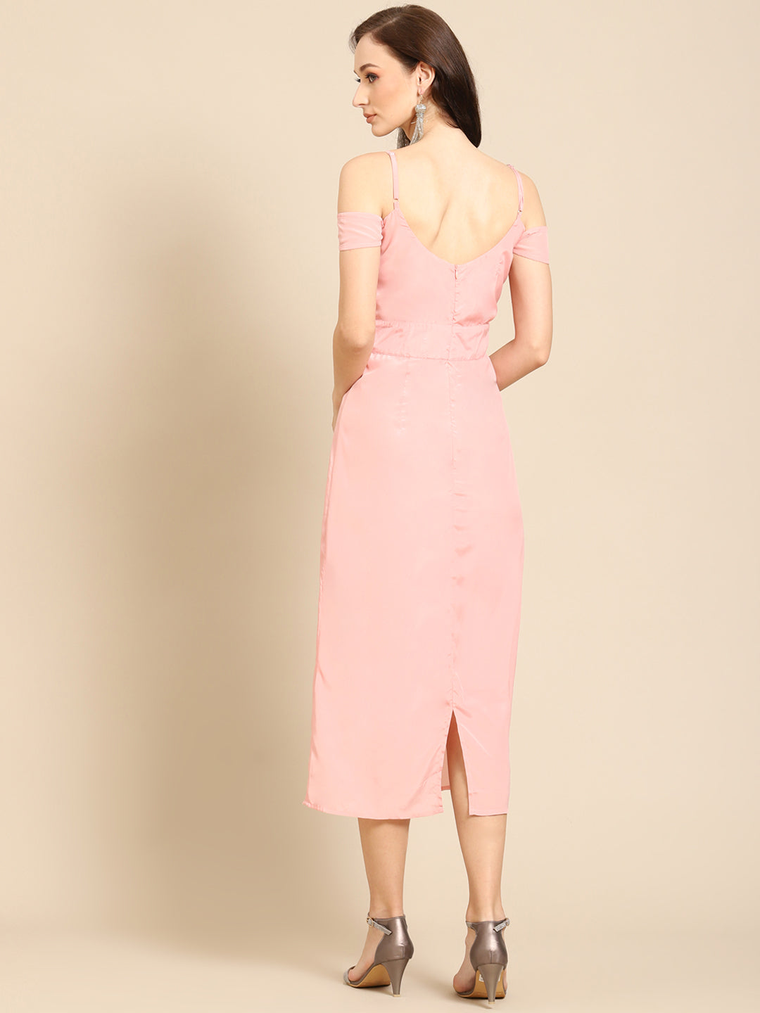 Elegant Pink Cold Shoulder Midi Dress for Women | Stylish Summer Outfit