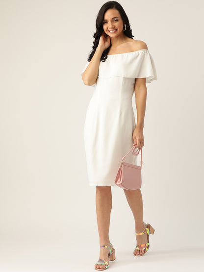 Women's White Off-Shoulder Bodycon Dress Elegant Knee-Length Western Dress for Parties