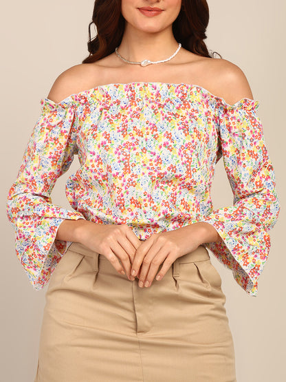 Floral Off Shoulder Top for Women with Bell Sleeves