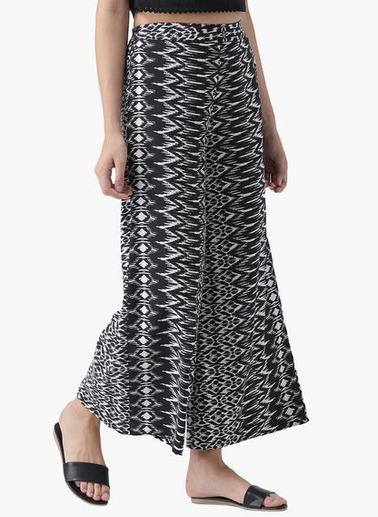 Black and White Ikat Printed Palazzo Pants for Women