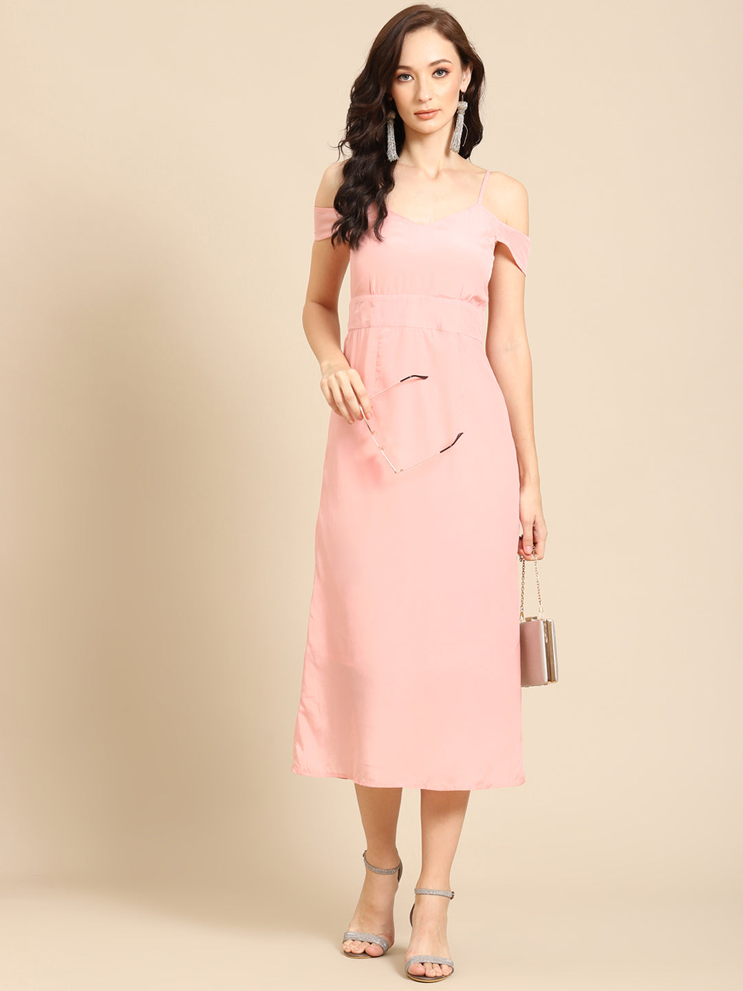 Elegant Pink Cold Shoulder Midi Dress for Women | Stylish Summer Outfit