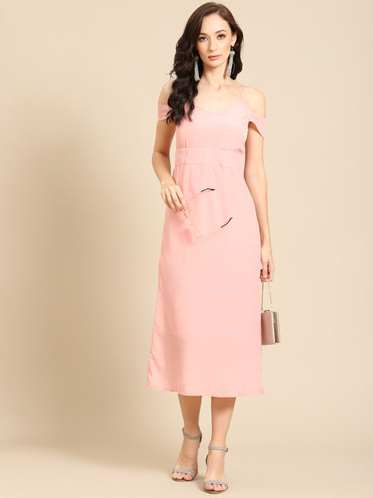 Elegant Pink Cold Shoulder Midi Dress for Women | Stylish Summer Outfit