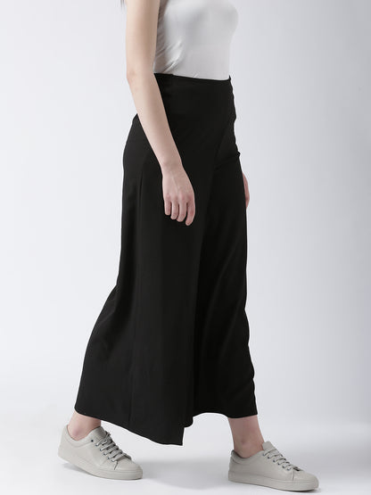 Black Wrap Style Wide Leg Trousers for Women