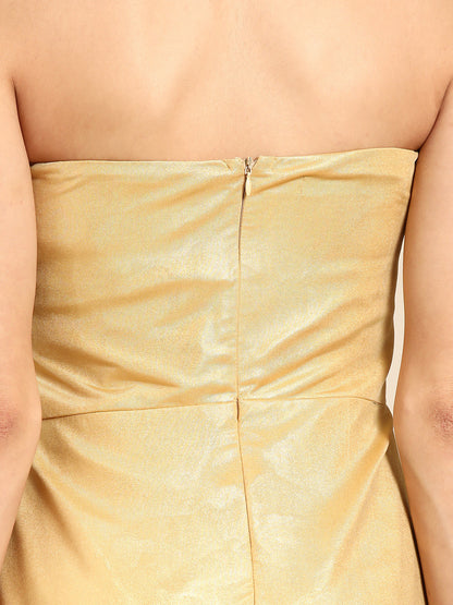 Women's Golden Sleeveless Bodycon Dress with Front and Side Slit
