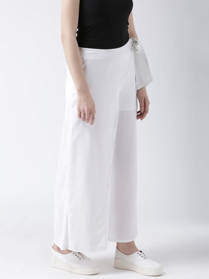 White Wrap Style Wide Leg Trousers for Women