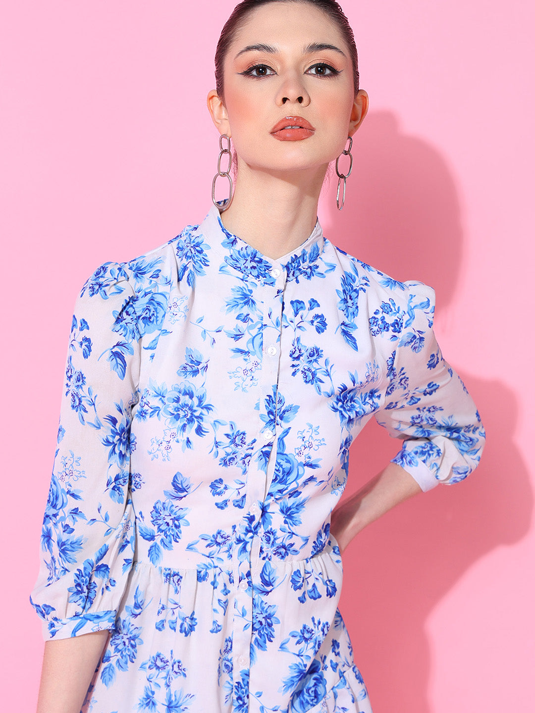 Elegant White and Blue Floral Playsuit for Women | Summer Casual Outfit