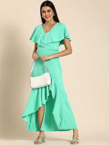Mint Green Ruffle Sleeve High Low Maxi Dress