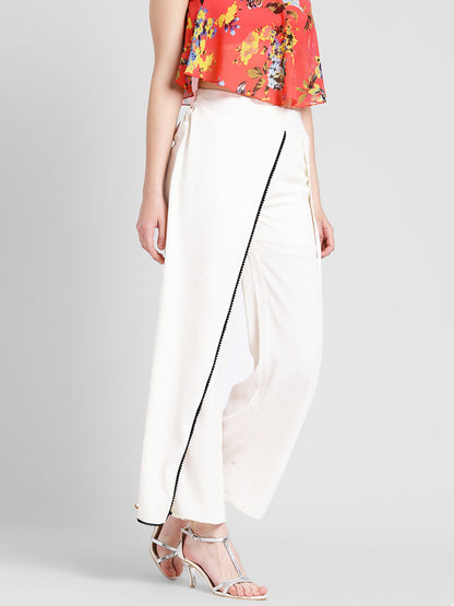 Women's White Asymmetric Overlay Palazzo Pants – Stylish Western Bottomwear