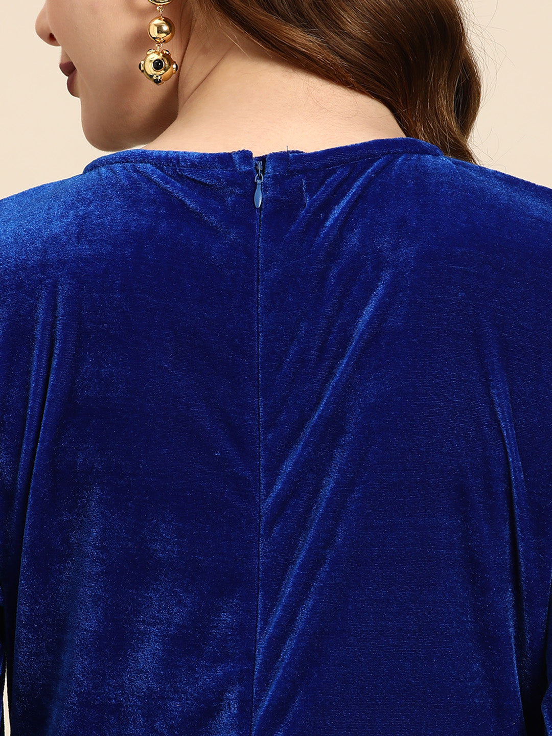 Royal Blue Velvet Wrap Dress for Women – Elegant Party Wear with V-Neck & Asymmetric Hem