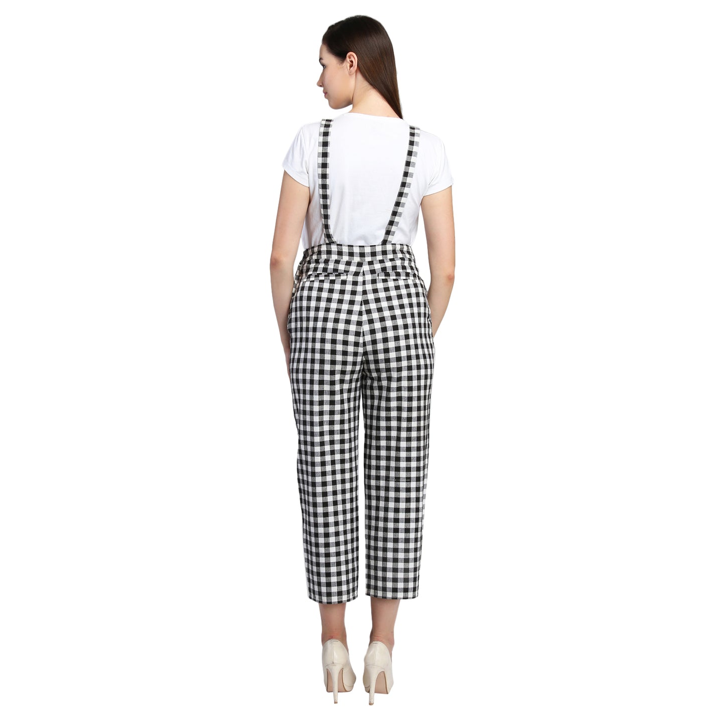 Black and White Checkered Dungaree Jumpsuit for Women – Casual Everyday Wear