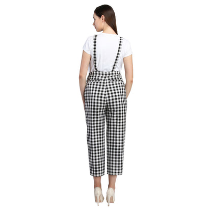 Black and White Checkered Dungaree Jumpsuit for Women – Casual Everyday Wear