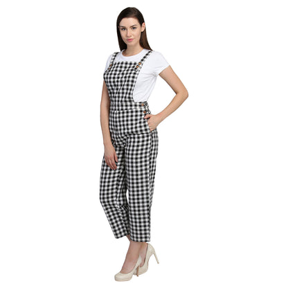 Black and White Checkered Dungaree Jumpsuit for Women – Casual Everyday Wear