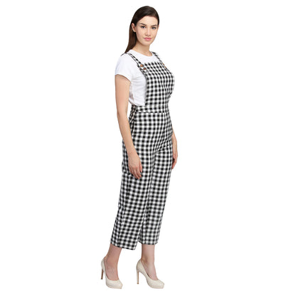 Black and White Checkered Dungaree Jumpsuit for Women – Casual Everyday Wear