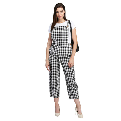 Black and White Checkered Dungaree Jumpsuit for Women – Casual Everyday Wear