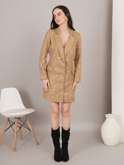 Golden Muse Tweed Blazer Dress