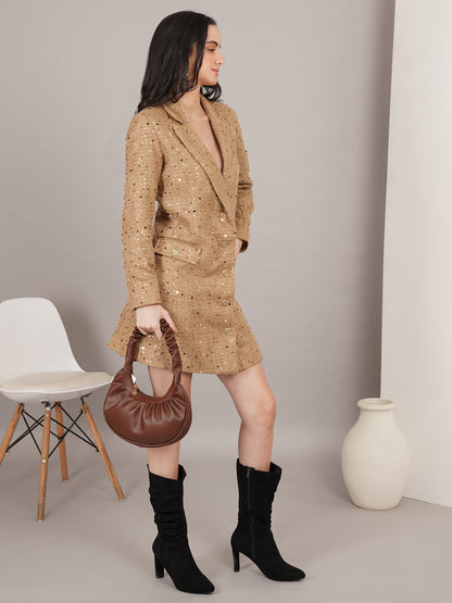 Golden Muse Tweed Blazer Dress