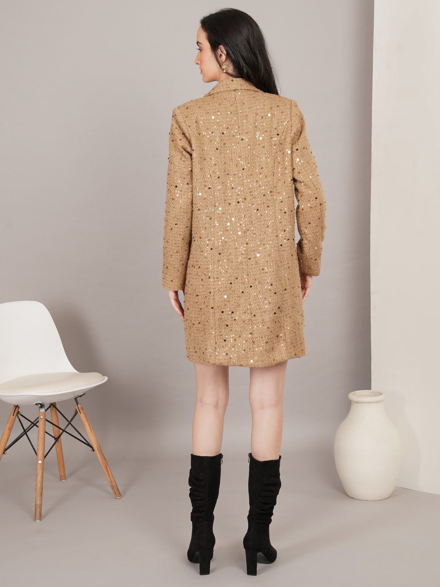 Golden Muse Tweed Blazer Dress
