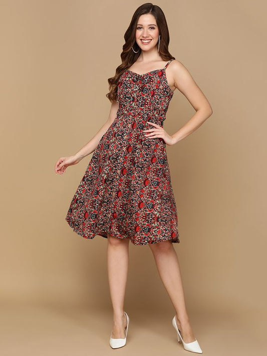 Floral Fit & Flare Knee-Length Dress for Women