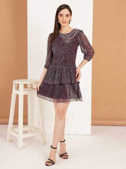 Purple Shimmer Party Dress | Layered Mini Dress for Women