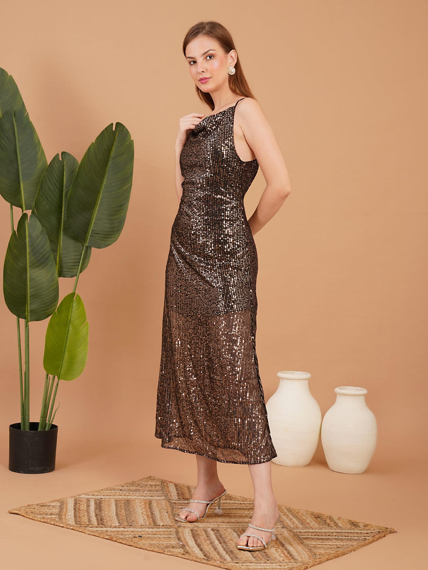 Black Sequin Maxi Dress for Women – Elegant Party & Evening Gown
