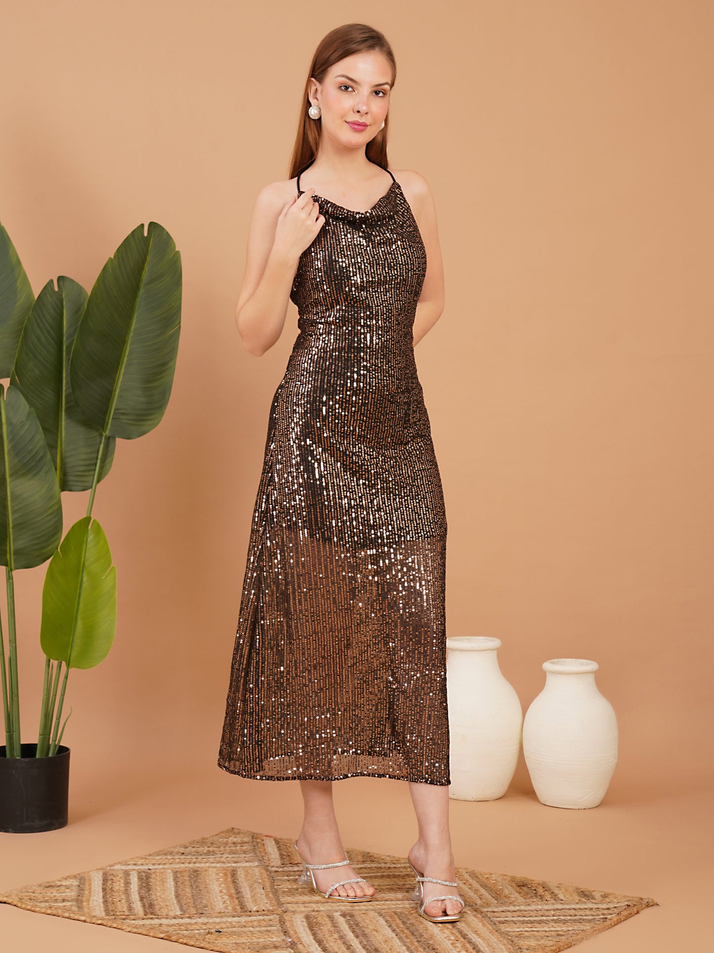 Black Sequin Maxi Dress for Women – Elegant Party & Evening Gown