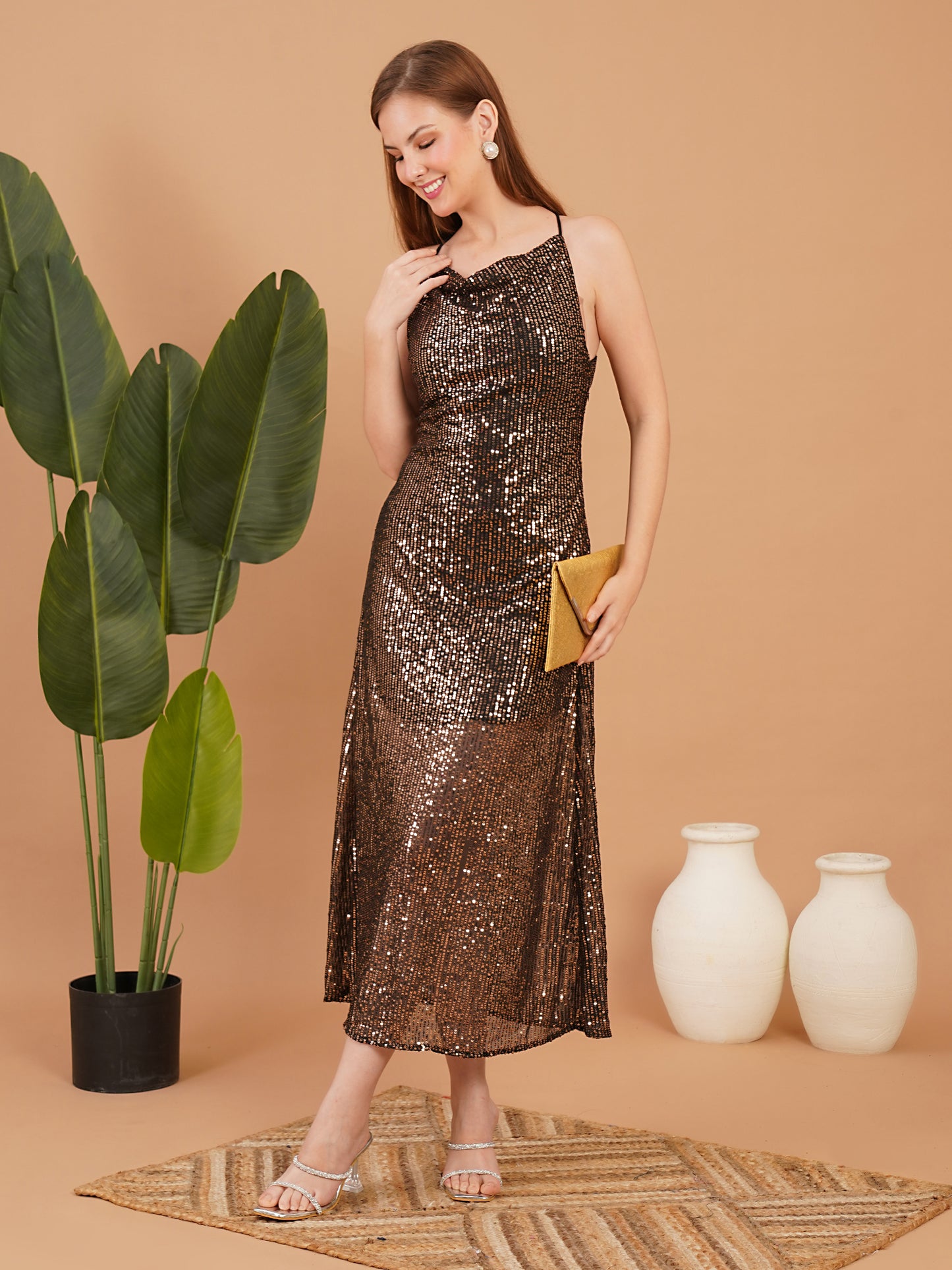 Black Sequin Maxi Dress for Women – Elegant Party & Evening Gown