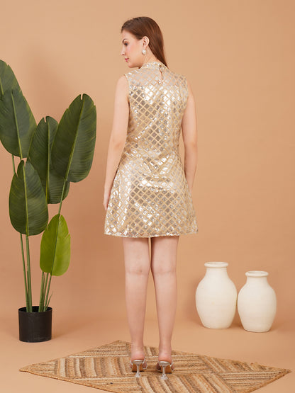 Golden Sequin Sleeveless Mini Dress for Women – Party & Cocktail Wear