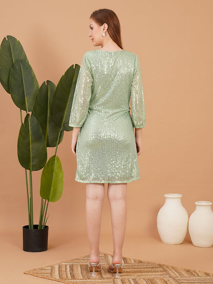 Mint Green Sequin Wrap Dress – Party Wear Short Dress for Women