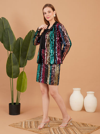Multicolor Sequin Blazer and Skirt Set for Women – Party Wear Co-Ord Outfit