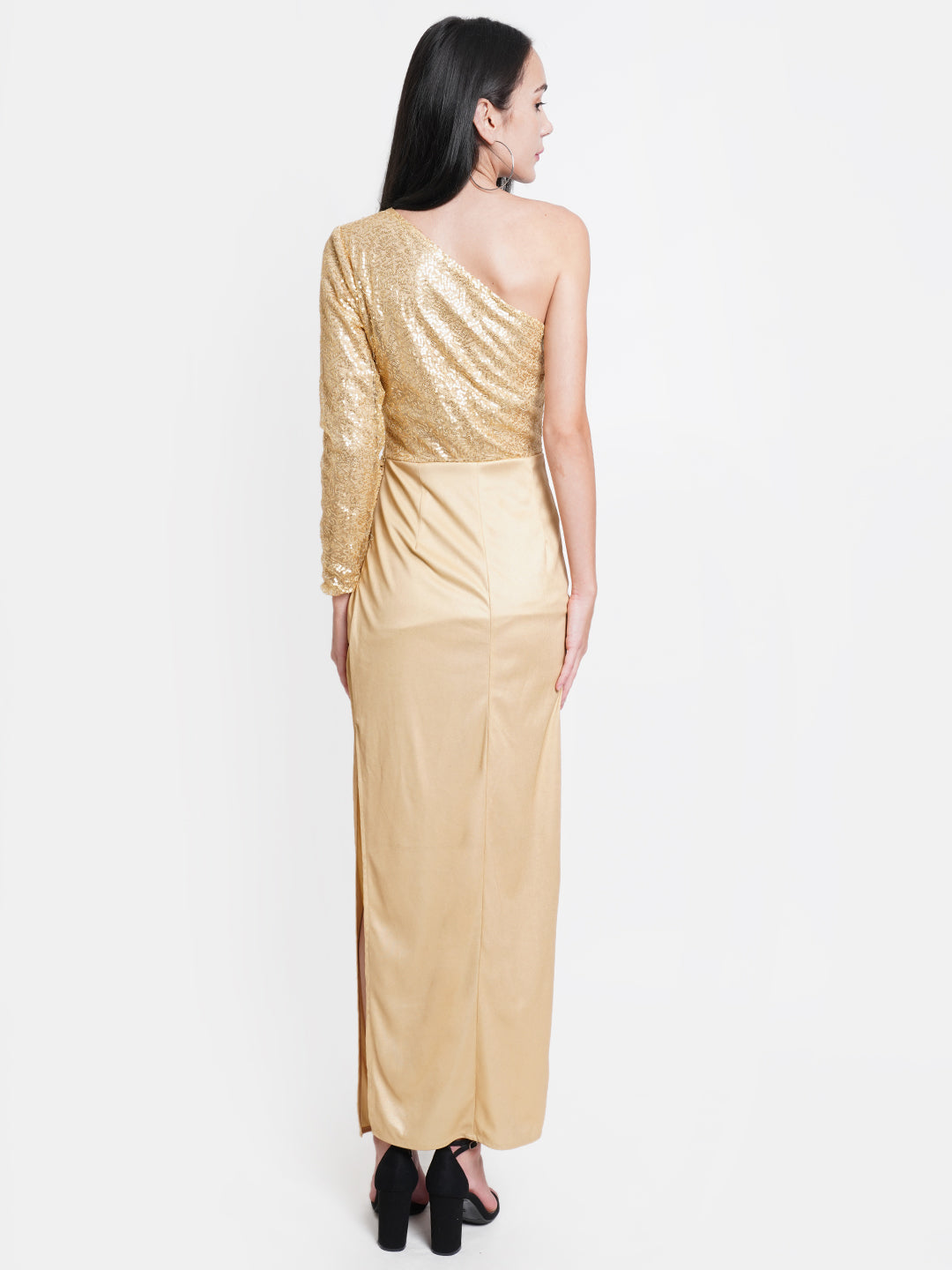 Women's Gold One Shoulder Sequin Evening Gown