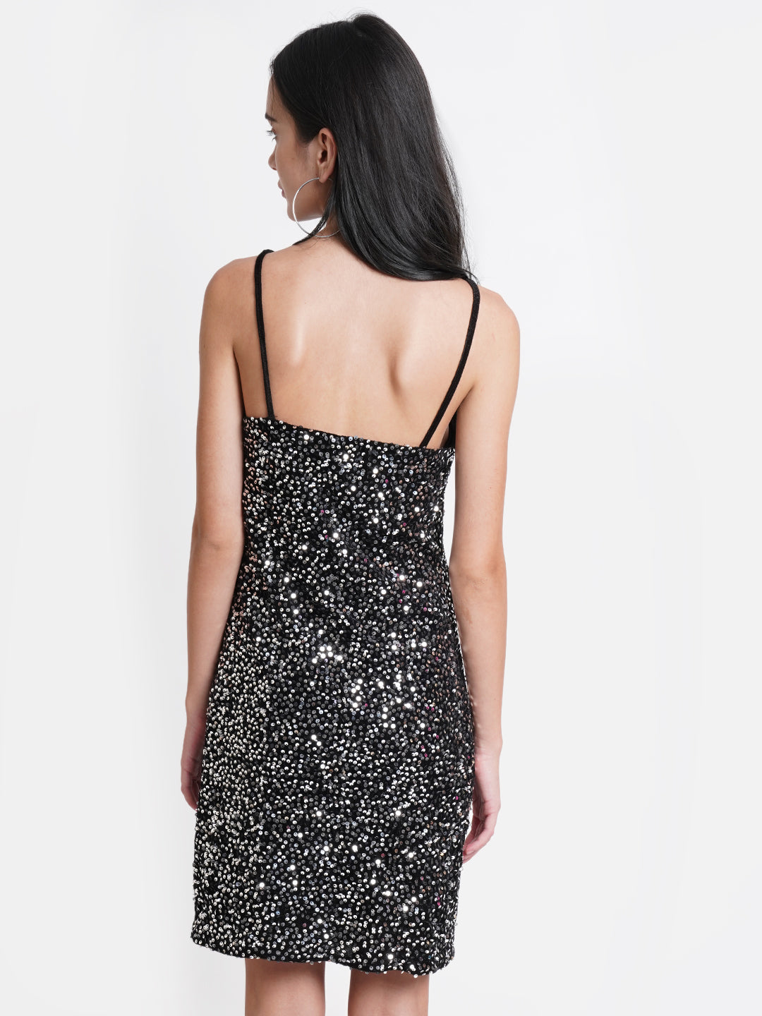 Black Sequin Bodycon Party Dress for Women | Sleeveless Shimmer Short Dress