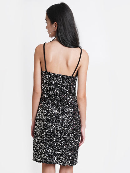 Black Sequin Bodycon Party Dress for Women | Sleeveless Shimmer Short Dress