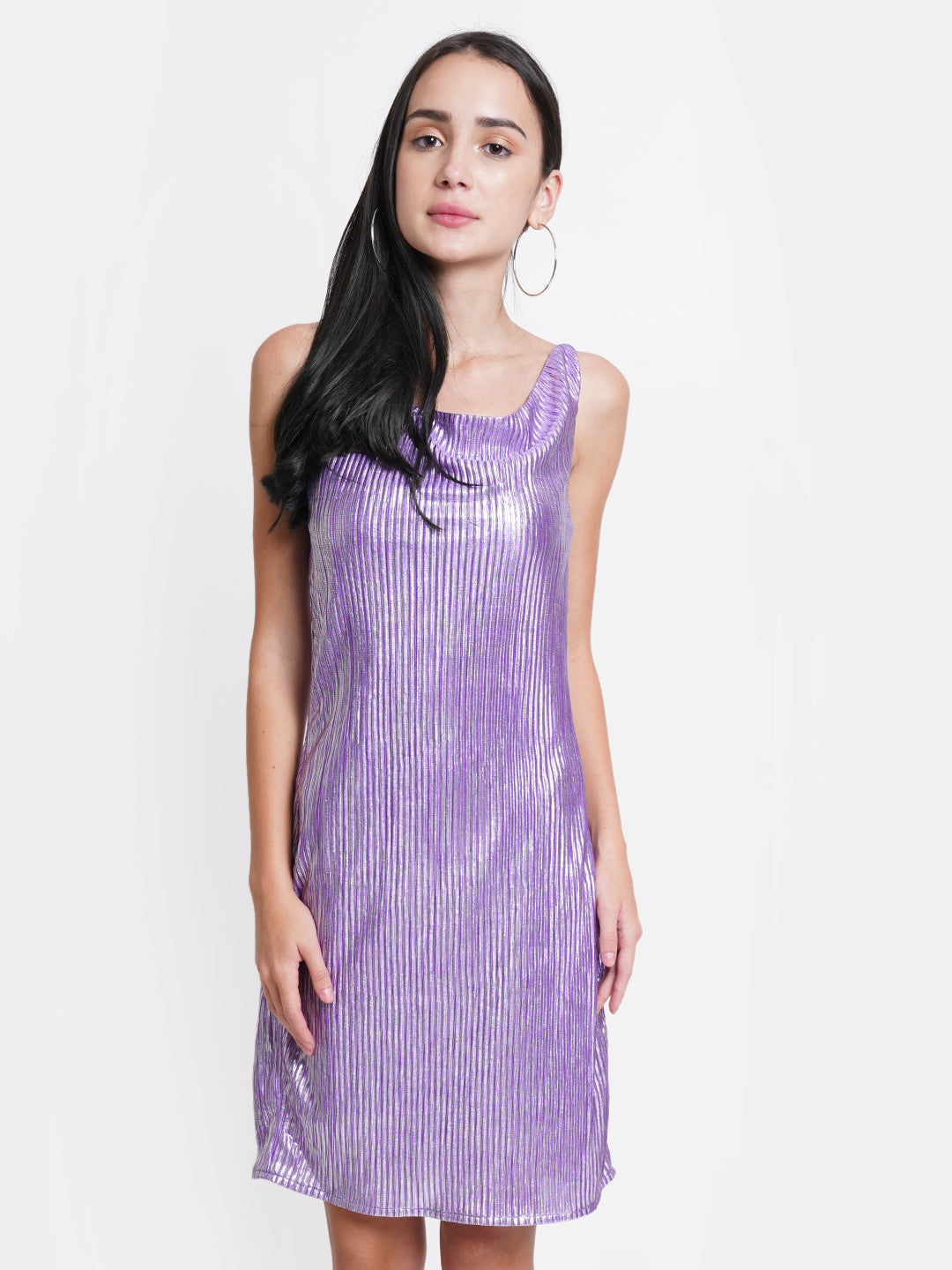 Pink Metallic Shimmer Dress for Women | Sleeveless Cowl Neck Partywear