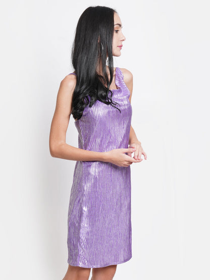 Pink Metallic Shimmer Dress for Women | Sleeveless Cowl Neck Partywear